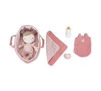 Little Dutch Muñeca de tela con bebé en cesta con chupete magnético y botella de bebida y mucho accesorio Rosa rosa - Pequeñas flores rosas