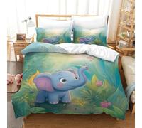Little Elefante 3D Impreso Juego De Ropa De Cama Motivo De Animales Funda Nórdica con Cremallera Transpirable 2 Fundas De Almohada 3 Piezas Super King（260x220cm）