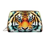 Little Fat - Neceser de piel con diseño de cabeza de tigre, impermeable, bonito bolso de viaje con cremallera, juego de bolsas de almacenamiento de cosméticos para mujer, color marrón, White, Talla