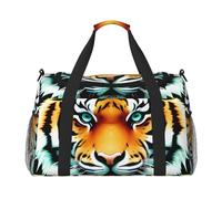 Little Fat Tiger Head - Bolsa de lona con estampado de cabeza de tigre para viajes, bolsa de hombro para fin de semana, bolsa deportiva para gimnasio para hombres y mujeres