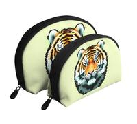 Little Fat Tiger Head - Bolsa de mano portátil de 2 piezas, bolsas de maquillaje grandes y pequeñas bolsas de cosméticos de viaje