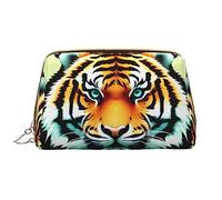 Little Fat Tiger Head - Bolsa de maquillaje portátil de piel sintética, cierre de cremallera, bolsa de viaje, bolsa de almacenamiento de viaje, color blanco, talla única, White, Talla única