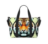 Little Fat Tiger Head - Bolsa de viaje grande con estampado de cabeza de tigre, bolsa de hombro cruzada para fin de semana y viaje de negocios, ligera