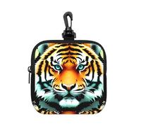 Little Fat Tiger Head - Bolsa pequeña impermeable con cremallera, bolsa de almacenamiento de neopreno para auriculares, funda con clip para llavero
