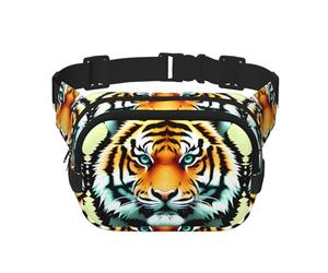 Little Fat Tiger Head - Bolso de hombro de viaje para fitness, moderno e informal, riñonera cuadrada de doble capa, color negro, talla única, Negro, One Size