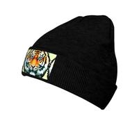 Little Fat Tiger Head - Gorra de esquí de punto con estampado de cabeza de tigre, elegante gorro suave para otoño e invierno, gorro de esquí de punto cálido, color negro