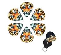 Little Fat Tiger Head - Juego de 6 púas de celuloide de diferentes grosores con soporte para púas de guitarra, púas de guitarra personalizadas para guitarra acústica, guitarra eléctrica, bajo