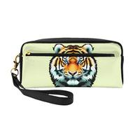 Little Fat Tiger Head - Neceser de maquillaje pequeño, estuche de doble cara de piel sintética