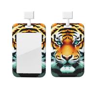 Little Fat Tiger Head - Soporte para tarjetas de identificación con cordón, protector vertical para tarjetas, carcasa dura transparente, carrete retráctil para trabajo y oficina