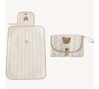 Little Finds Cambiador portátil para bebé con bolsa de almacenamiento, patrón de corazón acolchado, 70 x 50 cm, beis, diseño de oso, niños y niñas (oso)