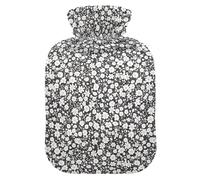 Little Floral - Bolsa de agua caliente negra con cubierta suave, bolsas de agua caliente de 2 L para aliviar el dolor de cuello y hombros