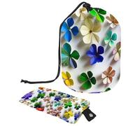 Little Four Leaf Clover - Bolsa de cosméticos de viaje para mujer, bolsa de maquillaje plegable con cordón, bolsa de aseo portátil, Pequeño trébol de cuatro hojas,