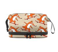 Little Fox - Bolsa de cosméticos de doble capa para mujeres y niñas, neceser de viaje para maquillaje, bolsa organizadora con compartimento para cepillos, multicolor, 27x15x14 cm/10.6x5.9x5.5 in,
