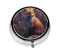 Little Fox in The Flowers - Pastillero redondo de metal respetuoso con el medio ambiente, organizador de viaje con 3 compartimentos para el hogar, oficina, viajes, medicina