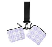 Little Fresh Bloom - Carteras dobles para mujer, diseño a cuadros, tamaño pequeño, portátil, para tarjetas de identificación, con bolsillo para monedas con cremallera, 2 paquetes