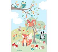 little furn. Riva Paoletti Kids Woodland Arte Mural - Verde - Adaptable Pared Pegar Aplicación - Pegar Incluye - 158 X 232Cm (62" X 91" Pulgadas) - Diseñado En El Reino Unido