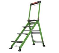 Little Giant Taburete jumbo de 4 peldaños GRP, altura de la banda de rodadura superior de 890 mm, fibra de vidrio, escalones plegables con bandeja de herramientas integrada y pasamanos alto