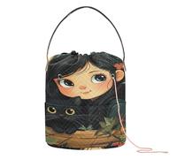 Little Girl and Her Black Cat - Bolsas para tejer con agujeros, bolsa de viaje para ganchillo, accesorio de ganchillo