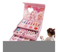 Little Girls Makeup Kits, Washable Cosmetic Set, 9.84x3.35x6.89 Inches, Brushes and Mirror, Educational Pretend Playset, Safe Design for Princess Party Birthday Stage Performance