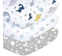 Little Grape Land Juego de 3 sábanas bajeras ajustables de 60 x 120 cm para cama de bebé y niño, microfibra de poliéster transpirable, sábana de colchón para cuna con certificado Oeko-Tex, Dino