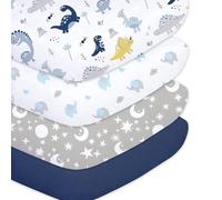 Little Grape Land Juego de 4 sábanas bajeras ajustables para bebé de 70 x 140 cm, microfibra de poliéster transpirable, certificado Öko-Tex, dinosaurios