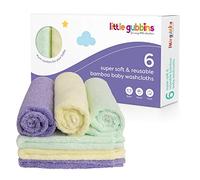 Little Gubbins - Juego de 6 paños de baño de bambú para manos, rostro y vagabundos (reutilizables) - Uso como toalla, franela o muselina - Perfecto para pieles sensibles, naturalmente antibacteriano