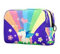 Little Happy Unicorn - Bolsa de cosméticos para mujer, bolsa de aseo de viaje, bolsa organizadora de maquillaje grande con cremallera, multicolor, 18.5x7.5x13cm/7.3x3x5.1in, Neceser