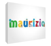 Little Helper LHV-MAURIZIO-A6BLK-15IT - Panel decorativo para recién nacido/bautizo, idea de regalo, diseño personalizable con nombre de niños Mauricio, multicolor, 10,5 x 14,8 x 2 cm