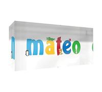 Little Helper recuerdo decorativo de acrílico transparente pulido como diamante estilo illustratif pintado con el nombre de joven niño Mateo 5 x 21 x 2 cm gran