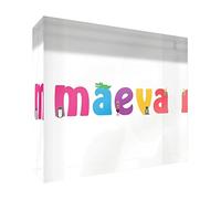 Little Helper recuerdo decorativo de acrílico transparente pulido como diamante estilo illustratif pintado con el nombre de joven Maeva 14,8 x 21 x 2 cm gran