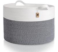 Little Hippo - Cesta de cuerda de algodón grande (38 x 33 cm), 100% algodón natural, cesta de almacenamiento tejida, cesta grande, cesta para manta salón, cesta de juguetes, cesta de almohada, cesta redonda