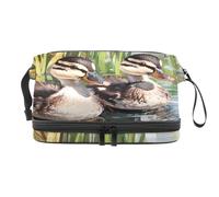 Little Indian Runner Ducks - Bolsa de cosméticos de doble capa para mujeres y niñas, neceser de viaje para maquillaje, práctica bolsa organizadora con compartimento para cepillos, multicolor, 27x15x14