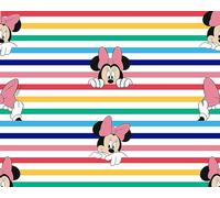 Little Johnny Disney Minnie - Tela de algodón 100 % de 50 cm x 150 cm de ancho, ideal para manualidades infantiles, acolchado, costura, tapicería, patchwork (Minnie a rayas arcoíris, 1 metro
