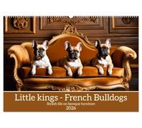 Little kings - French Bulldogs (Wall Calendar 2026 DIN A2 landscape), CALVENDO 12 Month Wall Calendar: Stylish life on baroque furniture