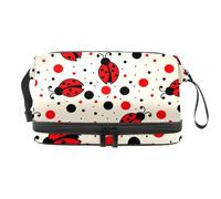 Little Ladybug and Ploka Dots - Neceser de doble capa para mujeres y niñas, neceser de viaje para maquillaje, organizador práctico con compartimento para brochas, multicolor, 27x15x14 cm/10.6x5.9x5.5