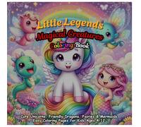 Little Legends: Magical Creatures Coloring Book: Cute Unicorns, Friendly Dragons, Fairies & Mermaids - Easy Coloring Pages for Kids Ages 4-12