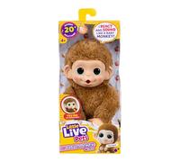 Little Live Pets Baby Monkey Minis - Pepi Peach, Juguete Interactivo con +20 Sonidos y reacciones, Suave Pelaje marrón, 18,8 cm, Realista, Comer, cuidar, Manos y pies de Mono, 3 para coleccionar