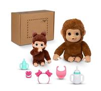 Little Live Pets Pack My Baby Monkey - Mango y Mini Chikki Cherry - 2 Peluches con Sonidos y reacciones - Mango de 26 cm Que Mueve la Boca - Chikki de 18,8 cm - 5 Accesorios únicos - Agarre de Mono