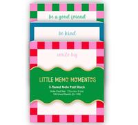 Little Memo Momentos 3-Tiered Note Pad Stack - 300 Lined Sheets (3 x 100) - Cute Inspirational Sticky Note Pads - “Be Kind” “Smile Big” - Teacher Appreciation Gift, Office Desk Stationery, School
