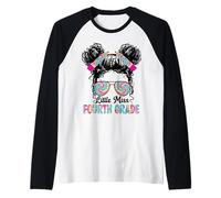 Little Miss Cuarto Grado Niñas Volver A La Escuela Moño Desordenado Camiseta Manga Raglan