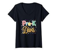 Little Miss Pre-K Diva | Princesa Preescolar Camiseta Cuello V, Mujer, Negro, M