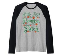 Little Miss Pumpkin Patch Temporada Halloween Cosecha Diversión para niñas Camiseta Manga Raglan