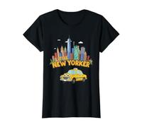 Little New York City NYC Skyline Taxi - Recuerdo para niños Camiseta gráfica económica, Mujer, Negro, M