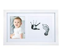 Little Pear Marco de huellas de manos y huellas de bebé, marco de impresiones de bebé neutro de género, almohadilla de tinta táctil limpia incluida, blanco
