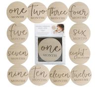 Little Pear Tarjetas fotográficas de madera, tarjetas de anuncio de bebé, discos mensuales de doble cara para fotos, marcadores de hitos de viaje de embarazo, 1-12 meses, madera clara