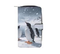 Little Penguin in The Snow - Cartera larga de cuero para mujer, con cremallera, bolsillo para monedas, gran capacidad, tarjetero