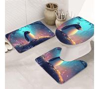 Little Penguins In The Flower Bed - Juego de 3 alfombras de baño con estampado de pingüinos + alfombrilla de contorno + funda para asiento de inodoro, lavable a máquina, antideslizante, de microfibra