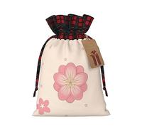 Little Pink Cherry Blossoms - Bolsa de arpillera con cordón y tela a cuadros y etiqueta de papel kraft