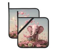Little Pink Elephant Watering The Flowers - Juego de dos soportes cuadrados para macetas (20,3 x 20,3 cm), telas de calidad, antiquemaduras y fáciles de limpiar
