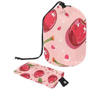 Little Pink Red Cherry - Bolsa de cosméticos de viaje para mujer, bolsa de maquillaje plegable con cordón, bolsa de aseo portátil, Cereza roja y rosada, 9.9x6.9in/25.2x17.6cm;6x3.5in/15.2x8.8cm,